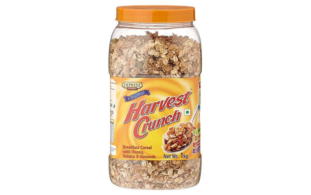 Express Foods Harvest Crunch, Breakfast Cereal With Honey, Raisins & Almonds   Plastic Jar  1 kilogram